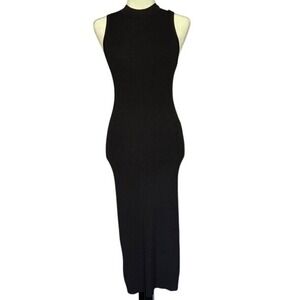 Deluc Midi Dress Size Small Black Sleeveless Mockneck Ribbed Bodycon Feminine